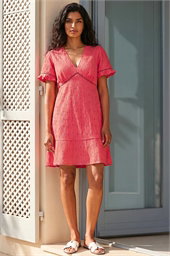 Broderie Cotton Stretch Frill Dress