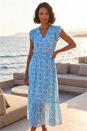 Dusk Tile Shimmer Frill Maxi Dress