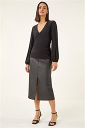 Gathered V-Neck Stretch Top