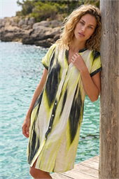 Abstract Printed Linen Blend Shift Dress