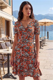 Floral Print V-Neck Wrap Stretch Dress