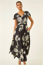 Floral Print Ruched Midi Dress