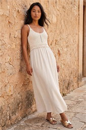 Petite Crochet Bodice Linen Blend Maxi Dress