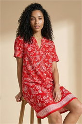 Paisley Print Linen Blend Shift Dress