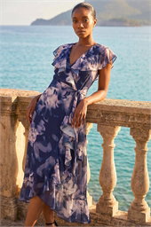 Petite Floral Print Frill Midi Dress