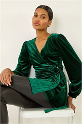 Velvet Pleated Wrap Top