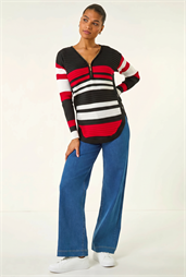 Stripe Zip Front Ribbed Knit Jumper