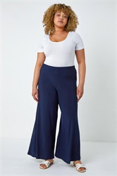 Curve Elastic Waist Wide Leg Trousers
