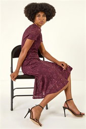 Sequin Lace Stretch Midi Dress