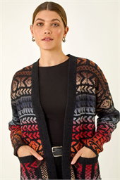 Jacquard Longline Knit Cardigan