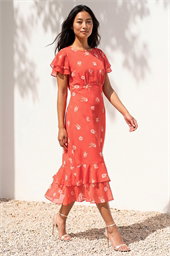 Petite Floral Chiffon Frill Tiered Midi Dress