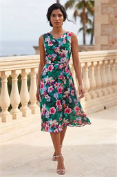 Floral Print Chiffon Cowl Neck Dress