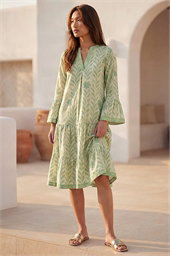 Leaf Print Tiered Boho Dress