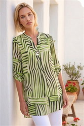 Abstract Linear Print V-Neck Button Top