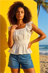 Dusk Textured Cotton Frill Top