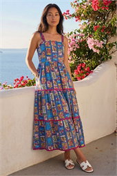 Petite Print Ric Rac Tiered Midi Dress