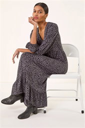 Animal Print Lace Trim Stretch Dress