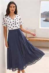 Spot Contrast Midi Dress