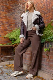 Contrast Aviator Fur Coat