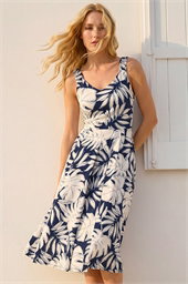 Palm Leaf Print Midi Dress