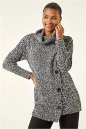 Roll Neck Button Detail Longline Jumper