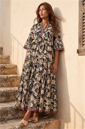 Floral Print Border Maxi Dress