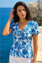 Dusk Shell Print V-Neck Tie Top