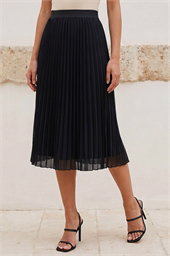 Petite Pleated Elastic Waist Midi Skirt