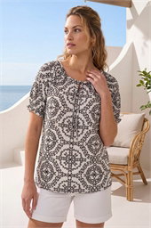 Mono Printed Tie Neck Top