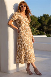 Abstract Print Button Midi Dress