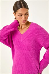 V-Neck Fluffy Knit Jumper