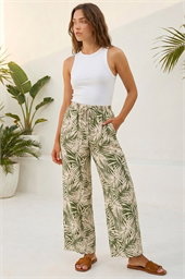 Petite Leaf Print Wide Leg Trouser