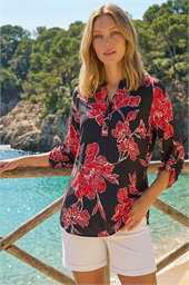 Floral Puff Print Stretch Shirt