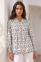Floral Embroidered Pintuck Top