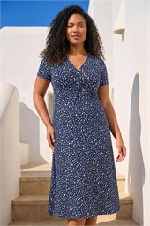 Curve Abstract Twist Front Stretch Midi Dress