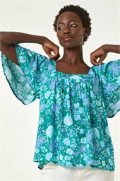 Floral Print Square Neck Top