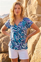 Abstract Wave Print Stretch Top