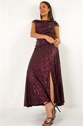 Sequin Cowl Neck Maxi Stretch Dress