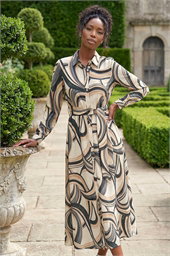 Abstract Print Buttoned Shirt Dress