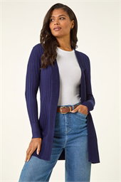 Longline Stretch Ribbed Cardigan