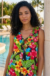 Floral Print Tie Front Frill Top