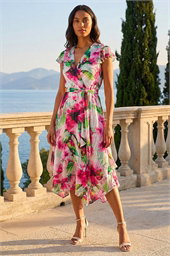 Floral Ruffle Tie Waist Midi Dress