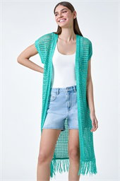 Longline Shimmer Tassel Knit Kimono