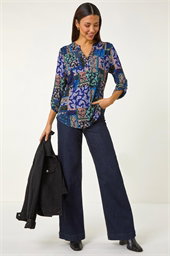 Paisley Contrast Print Stretch Top