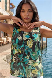 Leaf Print Pleat Front Vest Top