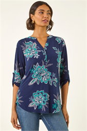Floral Puff Print Stretch Shirt