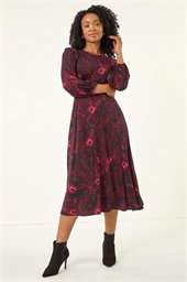 Petite Abstract Print Midi Stretch Dress