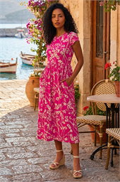 Floral Print Midi Stretch Dress