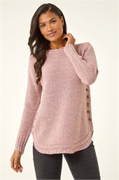 Button Detail Curved Hem Jumper
