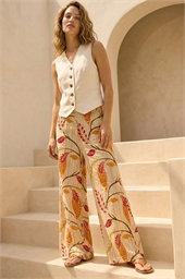Textured Leaf Print Metallic Trouser